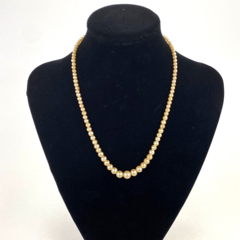 Vintage Faux Pearl Necklace Single Strand Sterling Silver Hook Clasp
